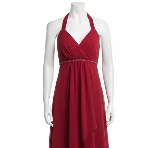 Davids Bridal Womens Dress Size 8 Red Chiffon Bridesmaid High Low A Line Halter - Picture 1 of 6